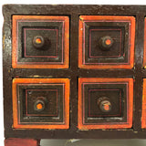 Brown and Orange Painted Wooden Six Drawer Vintage Spice or Tea Chest