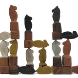 Fabulous Set of Old Carved Horse Game Pieces with Terrific Color
