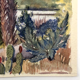 Mid-Century Watercolor Marsh Landscape with Palms and Cactii, Unsigned