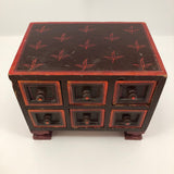 Brown and Orange Painted Wooden Six Drawer Vintage Spice or Tea Chest
