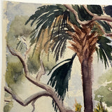 Mid-Century Watercolor Marsh Landscape with Palms and Cactii, Unsigned