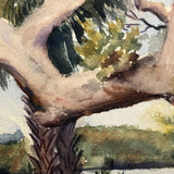 Mid-Century Watercolor Marsh Landscape with Palms and Cactii, Unsigned