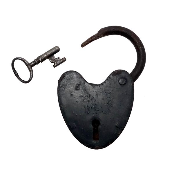 Sweet Old Heart-Shaped Iron Lock with Key