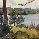 Mid-Century Watercolor Marsh Landscape with Palms and Cactii, Unsigned