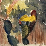 Mid-Century Watercolor Marsh Landscape with Palms and Cactii, Unsigned