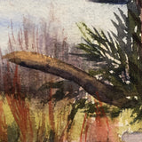 Mid-Century Watercolor Marsh Landscape with Palms and Cactii, Unsigned