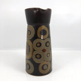Mid-Century Dark Brown Ceramic Pitcher with Hand-Painted Circles and Suns