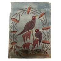 Two birds on Branch Watercolor on Very Thin Laid Paper