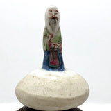 Curious Tiny Hand-painted Porcelain Asian Wise Man on Mound