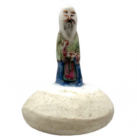 Curious Tiny Hand-painted Porcelain Asian Wise Man on Mound