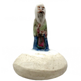 Curious Tiny Hand-painted Porcelain Asian Wise Man on Mound