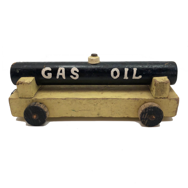 Black and Yellow Painted Old Handmade Toy Gas and Oil Truck