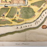 Antique Ink and Watercolor Hand-drawn Dutch Manuscript Map of Early Utrecht
