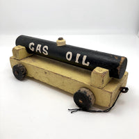 Black and Yellow Painted Old Handmade Toy Gas and Oil Truck