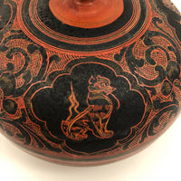 Burmese Yun-De Round Lacquer Box with Handle
