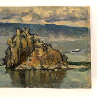 Chaloi Leonty Small Oil on Cardboard Seascape with Rock Formation, 1965