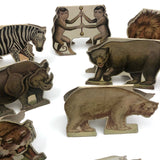 Antique Swiss Boxed Set of Double-Sided Color Litho Standup Animals