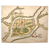 Antique Ink and Watercolor Hand-drawn Dutch Manuscript Map of Early Utrecht