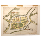 Antique Ink and Watercolor Hand-drawn Dutch Manuscript Map of Early Utrecht