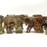 Antique Swiss Boxed Set of Double-Sided Color Litho Standup Animals