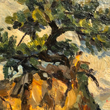 Chaloi Leonty Small Oil on Cardboard Landscape with Tree in Rock, 1965