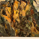 Chaloi Leonty Small Oil on Cardboard Landscape with Tree in Rock, 1965