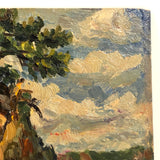 Chaloi Leonty Small Oil on Cardboard Landscape with Tree in Rock, 1965