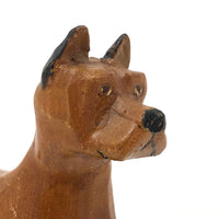 Hand-carved, Varnished Vintage Wooden Boxer Dog