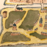 Antique Ink and Watercolor Hand-drawn Dutch Manuscript Map of Early Utrecht