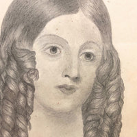 "Sweet Sixteen" 19th C Graphite Portrait of Young Woman with Ringlets