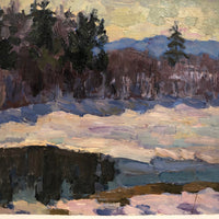 Chaloi Leonty Oil on Paper Winter Landscape Painting, 1970