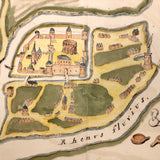 Antique Ink and Watercolor Hand-drawn Dutch Manuscript Map of Early Utrecht