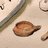 Antique Ink and Watercolor Hand-drawn Dutch Manuscript Map of Early Utrecht