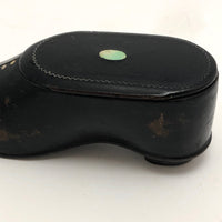 Antique Black Lacquer Shoe Shaped Snuff Box with Mother of Pearl Inlay