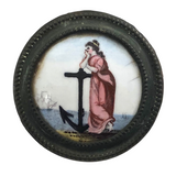 Antique Battersea Enamel Medallion Featuring Woman with Anchor (Hope)