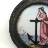 Antique Battersea Enamel Medallion Featuring Woman with Anchor (Hope)