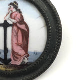 Antique Battersea Enamel Medallion Featuring Woman with Anchor (Hope)