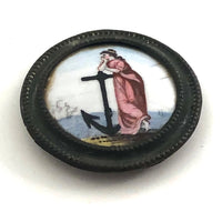 Antique Battersea Enamel Medallion Featuring Woman with Anchor (Hope)