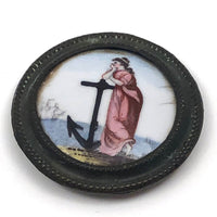 Antique Battersea Enamel Medallion Featuring Woman with Anchor (Hope)