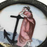 Antique Battersea Enamel Medallion Featuring Woman with Anchor (Hope)