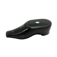 Antique Black Lacquer Shoe Shaped Snuff Box with Mother of Pearl Inlay