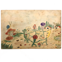 Dancing Flowers (and Cucumber?) with Mustached Mushroom Watercolor Postcard
