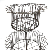 19th Century American Two-Tiered Wirework Basket on Scrolled Feet
