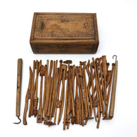 Beautiful Antique Wooden Spillikin / Spellican Set in Original Slide Top Box