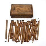 Beautiful Antique Wooden Spillikin / Spellican Set in Original Slide Top Box