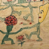 Dancing Flowers (and Cucumber?) with Mustached Mushroom Watercolor Postcard