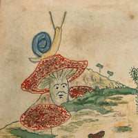 Dancing Flowers (and Cucumber?) with Mustached Mushroom Watercolor Postcard