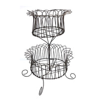 19th Century American Two-Tiered Wirework Basket on Scrolled Feet