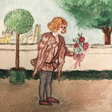 Antoni with Roses, Watercolor Postcard, 1928