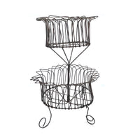 19th Century American Two-Tiered Wirework Basket on Scrolled Feet
